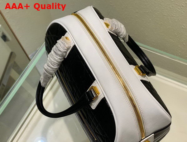 Dior Medium Dior Vibe Zip Bowling Bag Black and White Padded Macrocannage Calfskin Replica