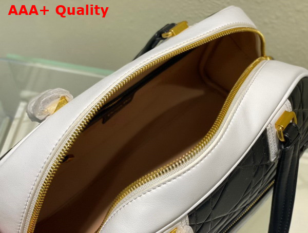 Dior Medium Dior Vibe Zip Bowling Bag Black and White Padded Macrocannage Calfskin Replica