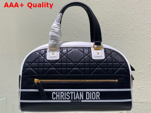 Dior Medium Dior Vibe Zip Bowling Bag Black and White Padded Macrocannage Calfskin Replica