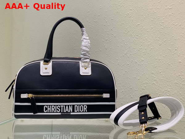 Dior Medium Dior Vibe Zip Bowling Bag Black and White Smooth Calfskin Replica