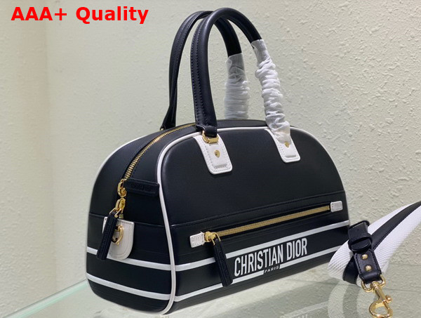 Dior Medium Dior Vibe Zip Bowling Bag Black and White Smooth Calfskin Replica