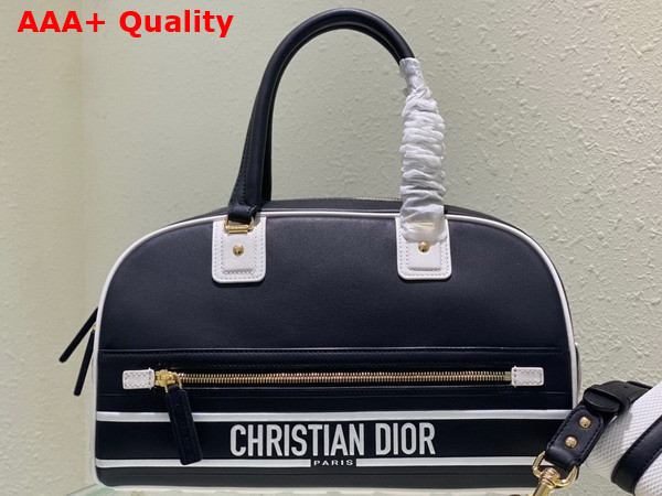 Dior Medium Dior Vibe Zip Bowling Bag Black and White Smooth Calfskin Replica
