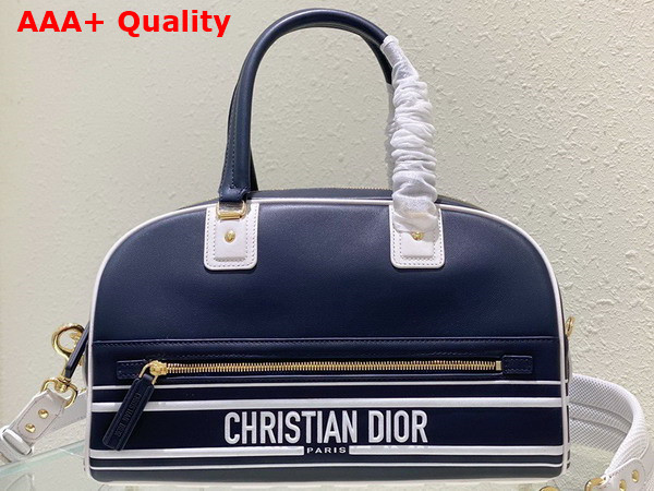 Dior Medium Dior Vibe Zip Bowling Bag Blue and White Smooth Calfskin Replica
