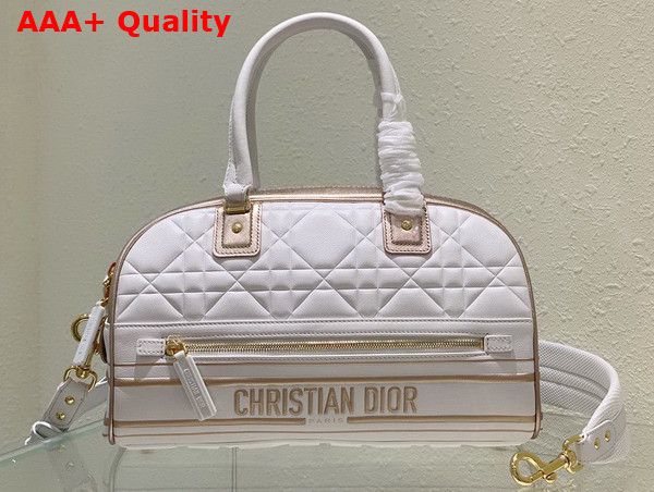 Dior Medium Dior Vibe Zip Bowling Bag White and Gold Padded Macrocannage Calfskin Replica