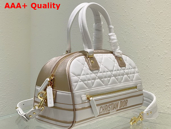 Dior Medium Dior Vibe Zip Bowling Bag White and Gold Padded Macrocannage Calfskin Replica