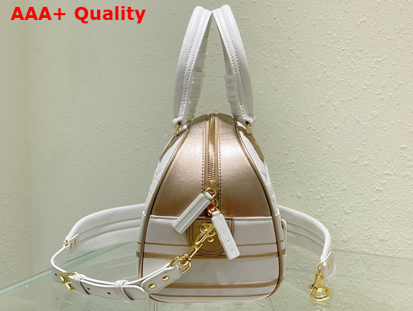 Dior Medium Dior Vibe Zip Bowling Bag White and Gold Padded Macrocannage Calfskin Replica