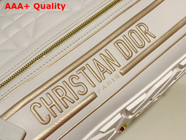 Dior Medium Dior Vibe Zip Bowling Bag White and Gold Padded Macrocannage Calfskin Replica