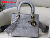 Dior Medium Gray Stone Lady D Lite Embroidered Cannage Bag Replica