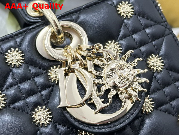 Dior Medium Lady D Joy Bag Black Cannage Lambskin with Gold Finish Sun Studs Replica