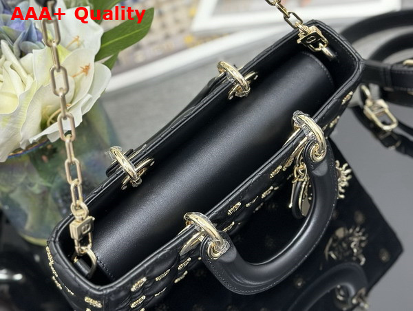 Dior Medium Lady D Joy Bag Black Cannage Lambskin with Gold Finish Sun Studs Replica