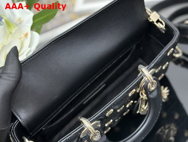 Dior Medium Lady D Joy Bag Black Cannage Lambskin with Gold Finish Sun Studs Replica