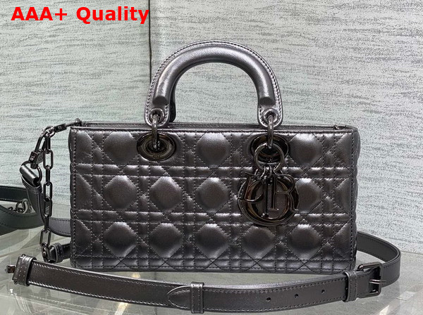 Dior Medium Lady D Joy Bag in Gun Metal Cannage Lambskin Replica