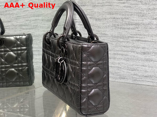 Dior Medium Lady D Joy Bag in Gun Metal Cannage Lambskin Replica