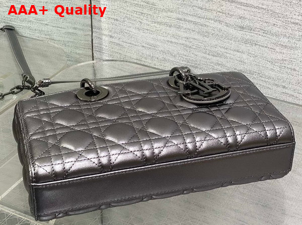 Dior Medium Lady D Joy Bag in Gun Metal Cannage Lambskin Replica