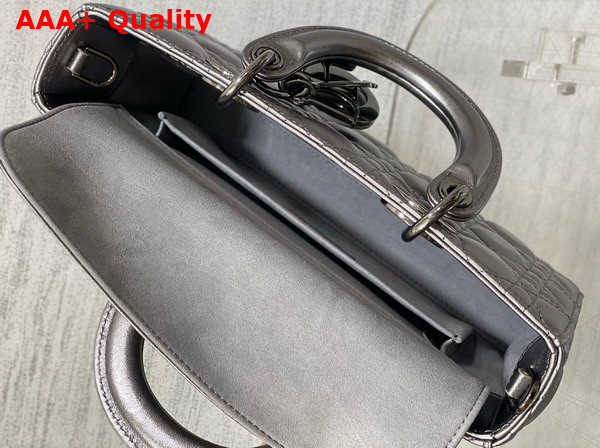 Dior Medium Lady D Joy Bag in Gun Metal Cannage Lambskin Replica