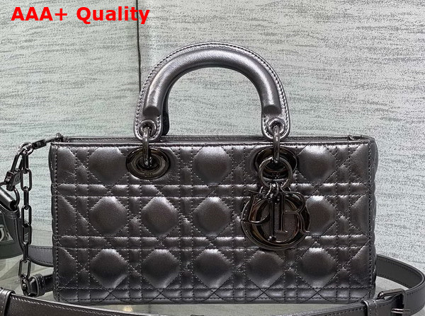 Dior Medium Lady D Joy Bag in Gun Metal Cannage Lambskin Replica