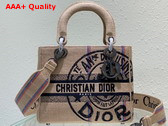 Dior Medium Lady D Lite Bag Beige Jute Canvas Embroidered with Dior Union Motif Replica