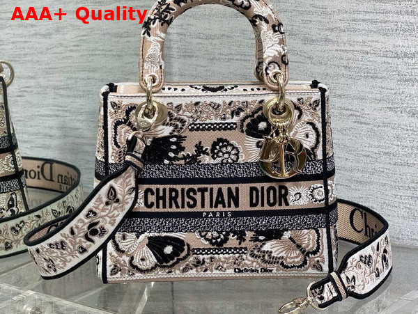 Dior Medium Lady D Lite Bag Beige Multicolor Butterfly Bandana Embroidery Replica