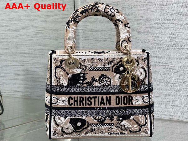 Dior Medium Lady D Lite Bag Beige Multicolor Butterfly Bandana Embroidery Replica