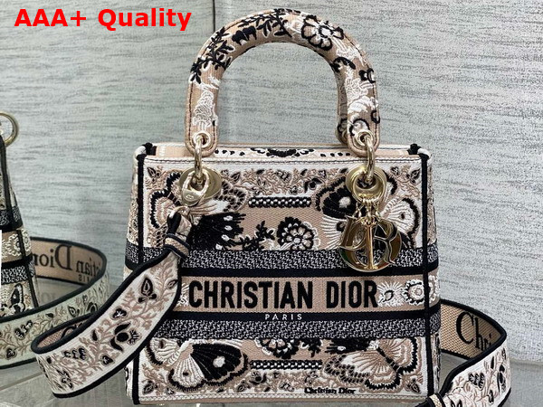 Dior Medium Lady D Lite Bag Beige Multicolor Butterfly Bandana Embroidery Replica