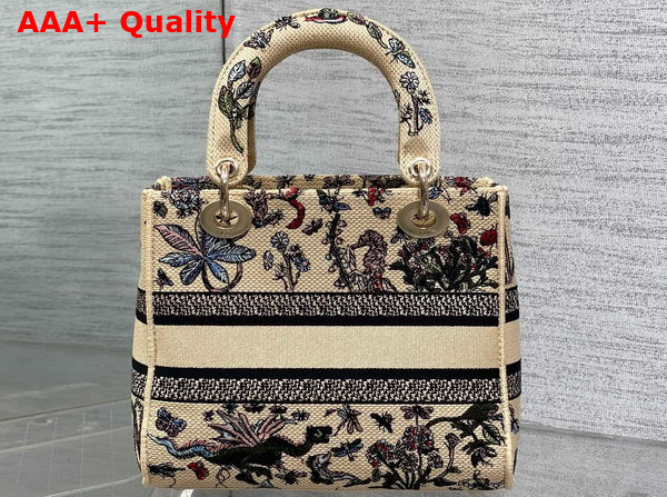 Dior Medium Lady D Lite Bag Beige Raffia with Multicolor Dior Cabinet de Curiosites Embroidery Replica