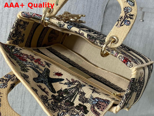 Dior Medium Lady D Lite Bag Beige Raffia with Multicolor Dior Cabinet de Curiosites Embroidery Replica