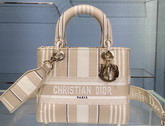 Dior Medium Lady D Lite Bag Beige Stripes Embroidery Replica