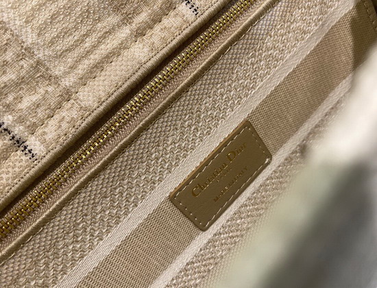 Dior Medium Lady D Lite Bag Beige Stripes Embroidery Replica