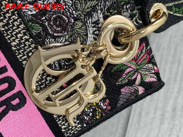 Dior Medium Lady D Lite Bag Black Embroidery with Multicolor Dior Around the World Motif Replica