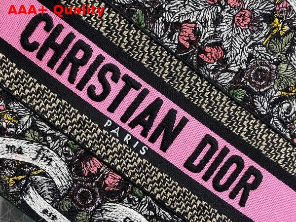 Dior Medium Lady D Lite Bag Black Embroidery with Multicolor Dior Around the World Motif Replica