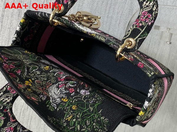 Dior Medium Lady D Lite Bag Black Embroidery with Multicolor Dior Around the World Motif Replica