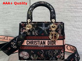 Dior Medium Lady D Lite Bag Black Embroidery with Multicolor Dior Cabinet de Curiosites Motif Replica