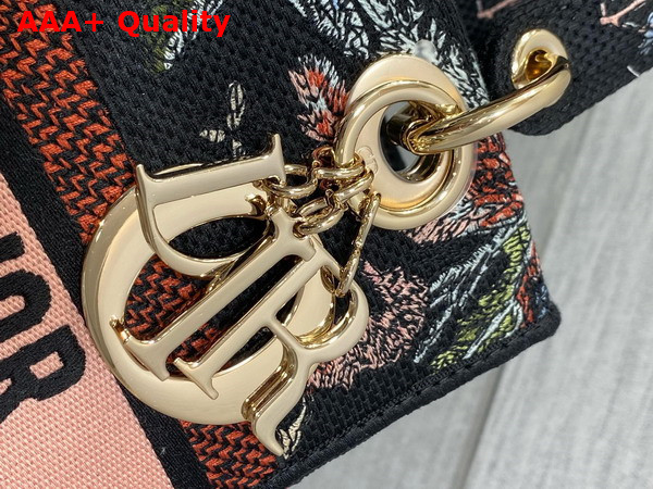 Dior Medium Lady D Lite Bag Black Embroidery with Multicolor Dior Cabinet de Curiosites Motif Replica