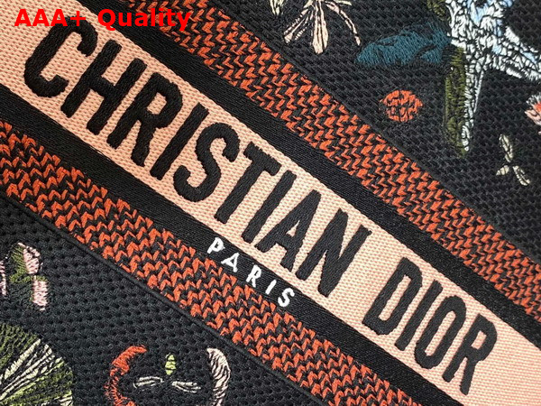 Dior Medium Lady D Lite Bag Black Embroidery with Multicolor Dior Cabinet de Curiosites Motif Replica