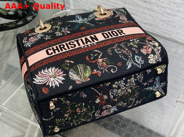 Dior Medium Lady D Lite Bag Black Embroidery with Multicolor Dior Cabinet de Curiosites Motif Replica