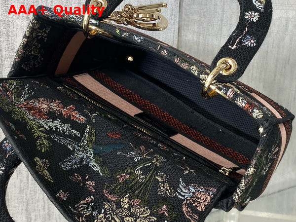 Dior Medium Lady D Lite Bag Black Embroidery with Multicolor Dior Cabinet de Curiosites Motif Replica