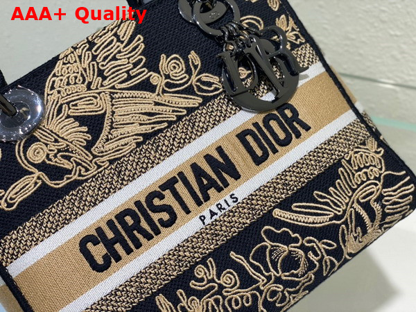 Dior Medium Lady D Lite Bag Black Multicolor Cornely Effect Dior Jardin D Hiver Embroidery Replica