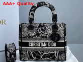 Dior Medium Lady D Lite Bag Black and White Dior Around the World Embroidery Replica