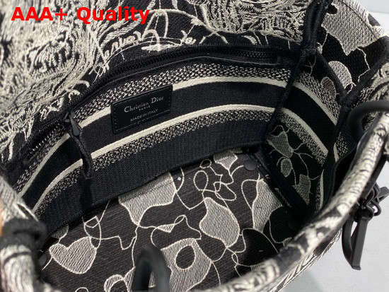 Dior Medium Lady D Lite Bag Black and White Dior Around the World Embroidery Replica