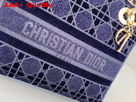 Dior Medium Lady D Lite Bag Blue Cannage Embroidered Velvet Replica