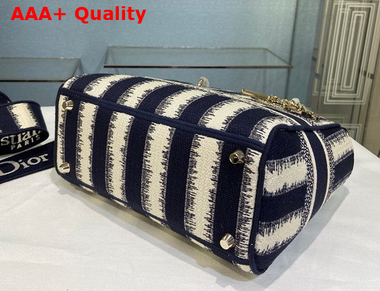 Dior Medium Lady D Lite Bag Blue D Stripes Embroidery Replica