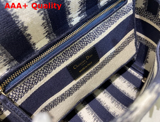 Dior Medium Lady D Lite Bag Blue D Stripes Embroidery Replica
