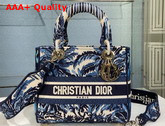 Dior Medium Lady D Lite Bag Blue Dior Palms Embroidery Replica