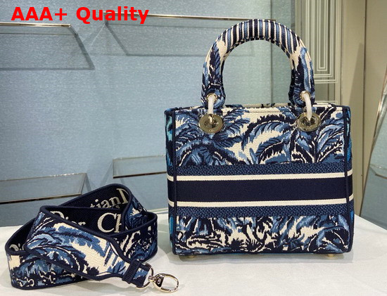 Dior Medium Lady D Lite Bag Blue Dior Palms Embroidery Replica