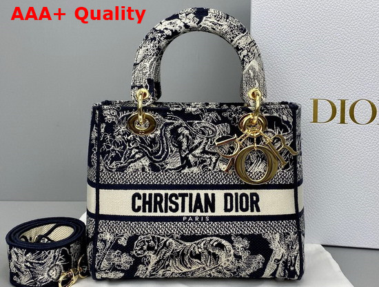 Dior Medium Lady D Lite Bag Blue Toile de Jouy Reverse Embroidery Replica