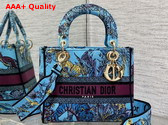 Dior Medium Lady D Lite Bag Celestial Blue Multicolor Toile de Jouy Voyage Embroidery Replica