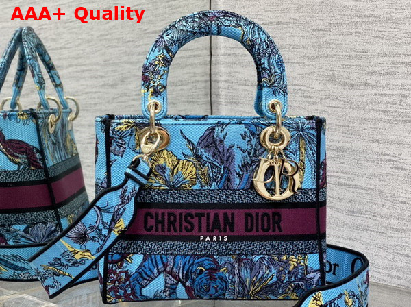 Dior Medium Lady D Lite Bag Celestial Blue Multicolor Toile de Jouy Voyage Embroidery Replica