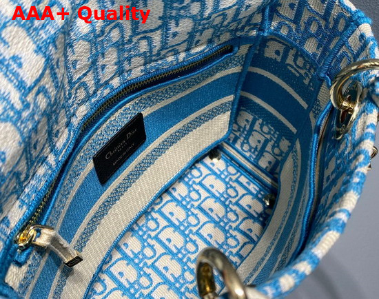 Dior Medium Lady D Lite Bag Cornflower Blue Dior Oblique Embroidery Replica