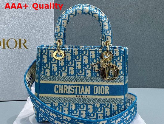 Dior Medium Lady D Lite Bag Cornflower Blue Dior Oblique Embroidery Replica