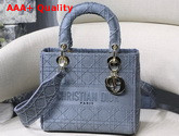 Dior Medium Lady D Lite Bag Dark Denim Blue Cannage Embroidery Replica